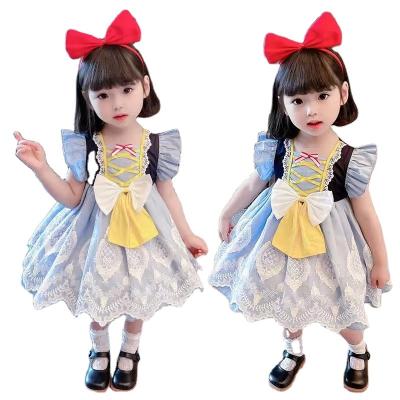 China Anti-wrinkle summer kid dresses high quality white lolita square sweet cosplay snow princess sleeve ruffle baby girl skirt neck dress for sale