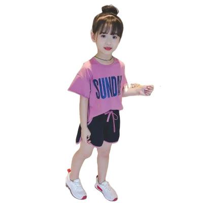 China Other boys and girls sports set summer style Korean middle children's letter T-shirt short-sleeved two shorts for sale