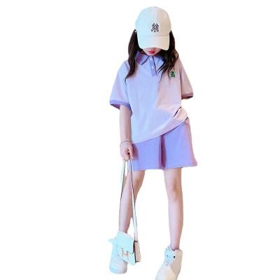 China New Sleeve Suit 2022 Summer Girls Washable Solid Short Shorts College Two Piece Set for sale