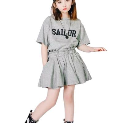 China 2022 Summer Girls Letter Sleeve Letter Sleeve Casual Style Preppy Style T-shirt Skirt Two Girls Cotton Sweatshirt Skirt Pants Baseball Short Cool Set for sale