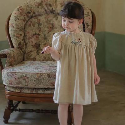 China Anti-wrinkle 2022 summer girl's cotton and sleeve embroidered dress canvas children's cute princess dress baby dress for sale