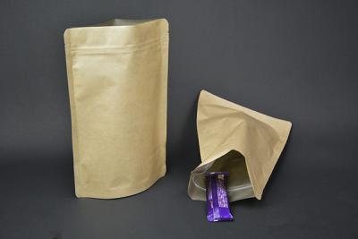 China Self Standing Kraft Paper Zip Lock Plastic Bags PET With Tear Notch for sale