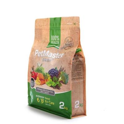 China Self Standing Kraft Paper 2KG Quad Seal Bags For Pet Food Packaging for sale