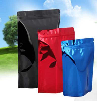 China Colorful Aluminum Foil Bags Resealable With Bottom Gusset Tear Notch for sale