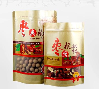 China Semi Transparent Window Brown Stand Up Pouch Food Packaging Pouch for sale