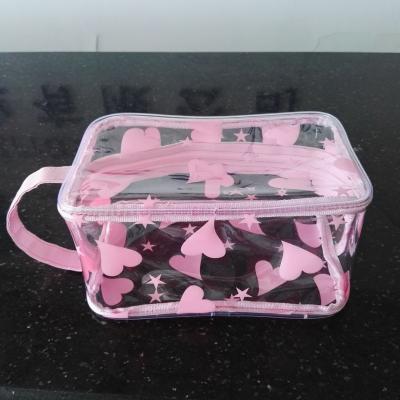 China Pink printing PVC zipper makeup bag, Customize  toiletry handle bags for sale