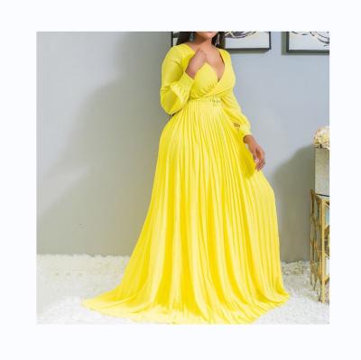 China 2022 New Design Breathable Women Plus Size Solid Color Deep V Cross Pleated Club Dress Dresses for sale