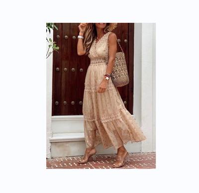 China Professionally Made Sexy Sleeveless V Neck Breathable Lace Up Long Women Casual Dress Summer Dresses for sale