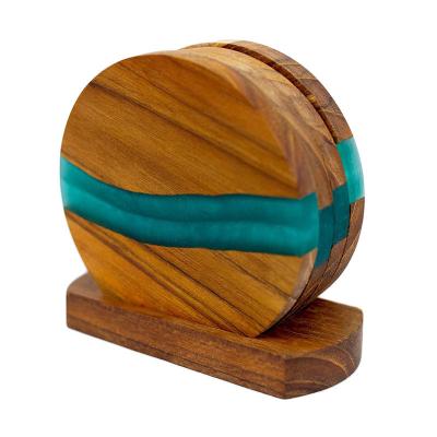 China 11.5*11.5*1cm Nautical Tropical Walnut Coaster River Coaster Sustainable Walnut Epoxy Custom Living Wood Coaster for sale