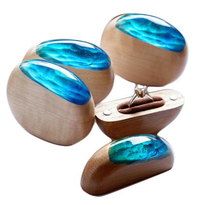 China Displaying Cobblestone Wooden Blue Resin For Ring Storage Box for sale