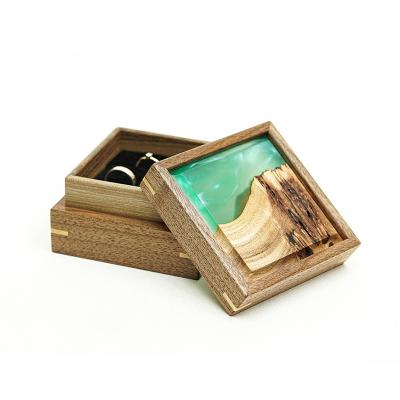 China Unique Box Ocean Wedding Wooden Ring Wood And Resin Ring Holder for sale