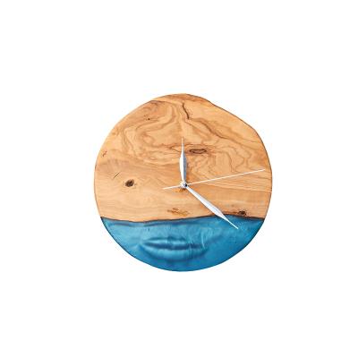 China Antique Blue Color Resin Style Olive Wooden Wall Clock for sale