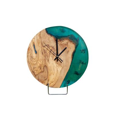 China Naturally Style Antique Olive Wood With Green Resin Wall Clock for sale