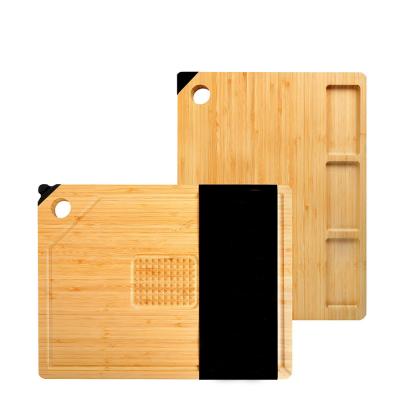 China 2-in-1 Disposable Bamboo Cutting Board with Juice Groove Pyramid Spikes Stabilize Steak Center Grid Pyramid Spikes for sale