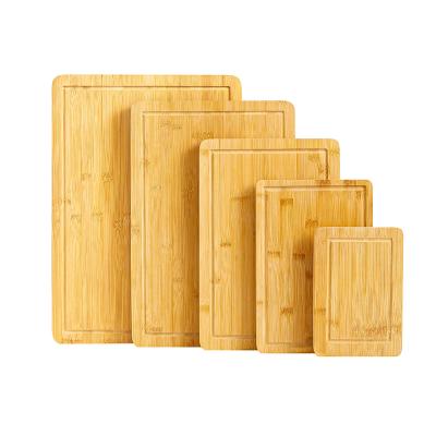 China 5 Pieces Disposable Set Bamboo Cutting Board With Juice Groove Soft Edges Meat Cheese Shinless Bread for sale