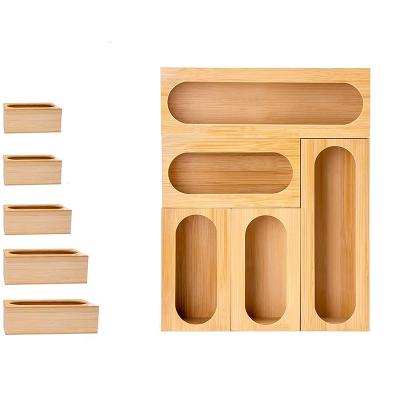 China Minimalist Bag Organizer Bamboo Storage Food Holders 5 Pcs Drawer Bamboo Bag Storage Box Kitchen Variety Size Compatible Bags for sale