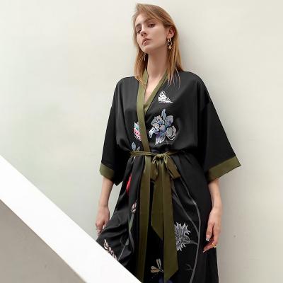 China Breathable Summer Ladies Home Clothes Floral Printed Women Long Strap Kimono Sleeveless Female Robe for sale