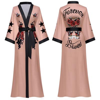 China 2022 Breathable Wholesale Silk Satin Long Knit Light Soft Luxury Custom Women's Kimono Long Robe Bathrobe for sale