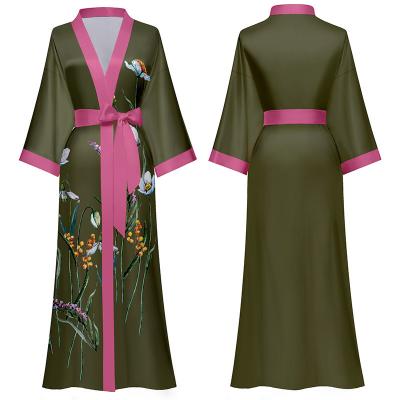 China 2022 breathable casual silk satin knit long kimono light soft luxury custom made bathrobe women long robe for sale