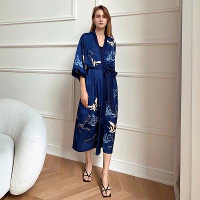 China 2022 Autumn Satin Bathrobes Women Belted Luxury Breathable Silk Long Sleep Robes for sale