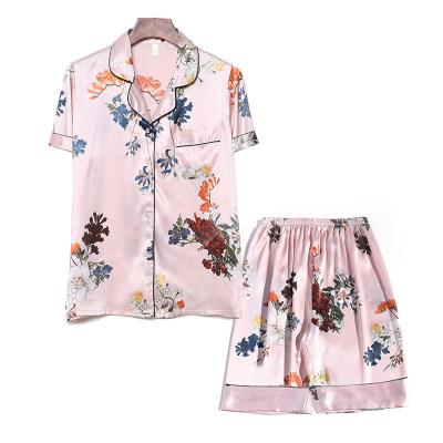 China 2022 summer products comfortable hot sale women's satin pajamas satin sleepwear QUICK DRY floral print short sleeve for sale