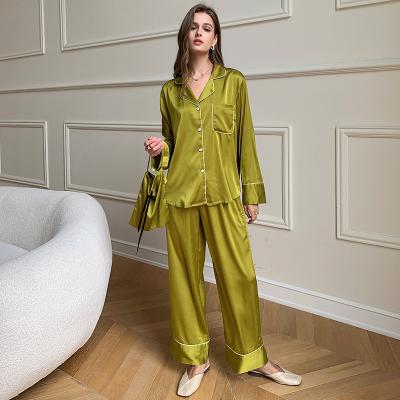 China 2022 luxury designer pajamas QUICK DRY stain silk sleepwear long sleeve 2 piece plus size women pajamas sets for sale