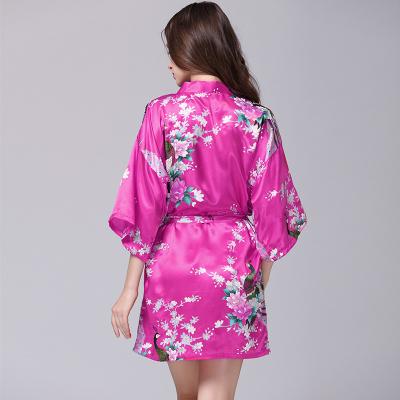 China New Trends QUICK DRY Women Spring Breathable Sleepwear Rose Red Flower Print Plus Size Silk Satin Pajamas Maxi Robes for sale