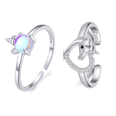 China No Allergic Silver Ring from Ring Qings Fancy Unicorn Moonstone 925 Sterling Silver White Moonlight Rings for Woman Girls Gift for sale