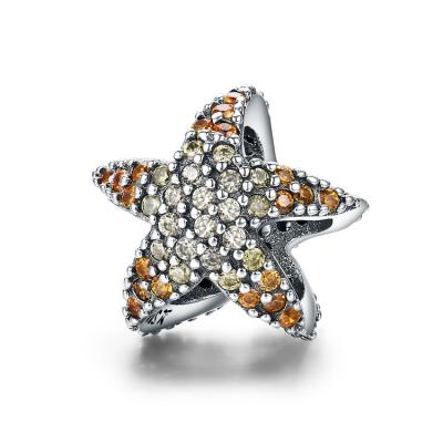 China Nickel Free Qings Starfish Charm Silver CZ Bead Pendant Charm With Modern Design for sale