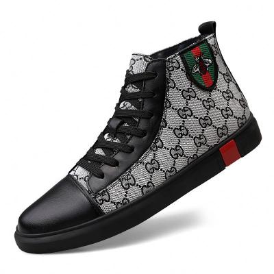 China Fashion Trend Wholesale Embroidered Luxury Brand Plus Velvet Leather High Top Men's Fashion Sneakers for sale