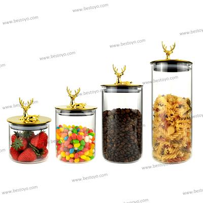 China High Borosilicate Glass Minimalist Factory Price Sealed Gold Cover Jam Jar Food Honey Storage Glass Jar for sale