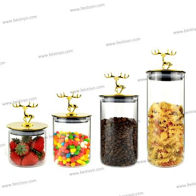 China High Borosilicate Glass Minimalist Factory Price Sealed Gold Cover Jam Jar Food Honey Storage Glass Jar for sale