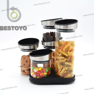 China Rotatable Kitchenware High Borosilicate Storage Jar Glass Food Storage Container Viable for sale