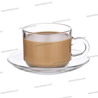 China Viable Wholesale High Quality Glass Coffee Cup Tea Cup And Saucer Set With Handle for sale