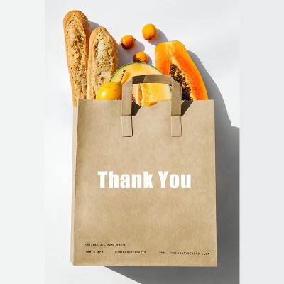 China Ywiu Factory Disposable Custom With Your Own Logo For Food Grade Craft Bread Vegetables Brown Paper Packaging Printed Takeout Bag for sale