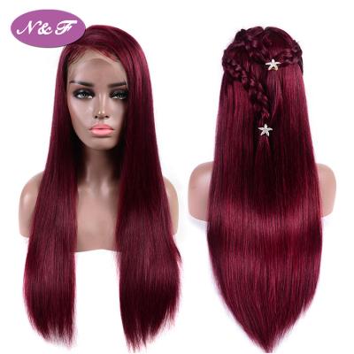 China Indian Straight Silky Straight Front Wig Human Hair 13x4 Ombre Front Lace Wig 99j Wave YF Burgundy Pre Plucked With 150% Baby Hair Density for sale