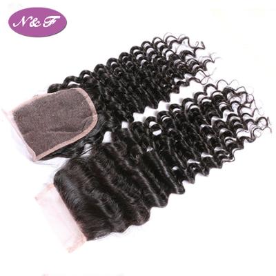 China Unprocessed Deep Wave Deep Wave Virgin Hair Closure , Natural Color Brazilian Remy Hair 4*4 Lace Closure for sale