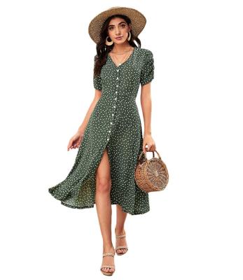 China New Arrivals Floral Print Breathable V-Neck Long Maxi Boho Beach Vestidos Women Party Sexy Summer Casual Dress for sale