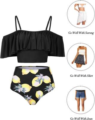 China New Plus Size Fashion Lemon Print Bikini Set 2-Piece Set Sexy Slit Swimwear Dry Faster Bikinis for sale