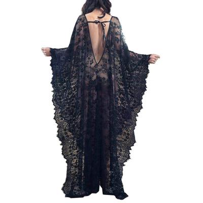 China Plus Size Bikini Cover Up Long Dress Boho Women Beach Wear Soft Thin Oversized Eyelash Black Lace Bikini Kimono for sale