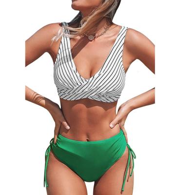 China Women's Plus Size Bikini Swimwear Manufacturers Custom Small Straps Two Piece Swimwear Sexy Simple Pattern Nylon Green Color for sale