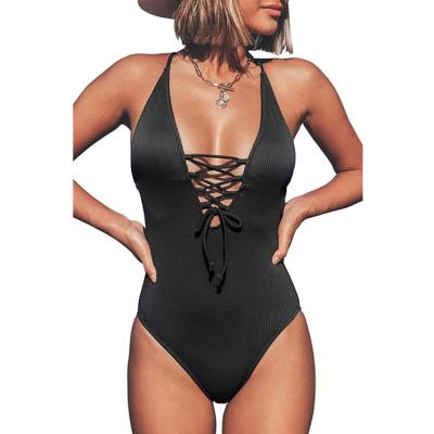 China Sexy one piece bikini swimwear women's swimwear V-neck waist lace-up bikini wholesale plus women for sale