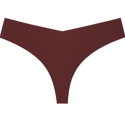 China High Quality Ice Silk G - String Solid Color Antibacterial Sexy Seamless Cheeky Underwear Women T-Back Panties Plain Thong for sale