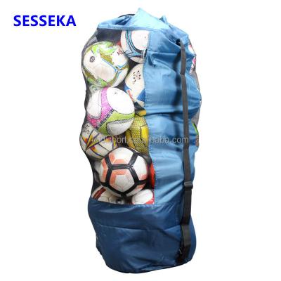 China Large Capacity Drawstring Mesh Nylon Heavy Duty Rope Football Basket Soccer Ball Bag With Adjustable Shoulder Strap for sale