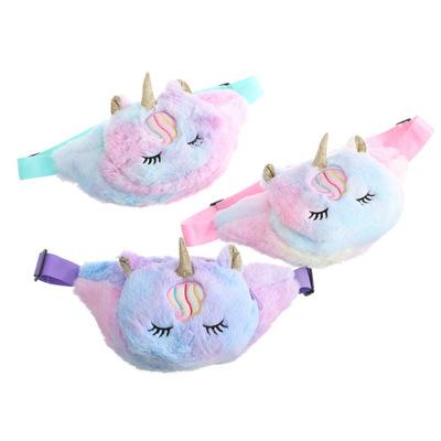 China Wholesale Colorful Fanny Bags Daily Life Puff Plush Toy Princess Pom Pom Waist Bags Unicorn Cartoon Daily Life For Girl for sale