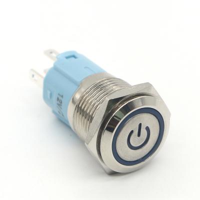 China YHJ16-261 16mm 5A 250V 5 pin metal led waterproof metal push button switch with power symbol for sale