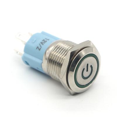 China YHJ16-261 16mm 5A 250V 5 Pin Stainless Steel Green Led Stainless Steel Metal Illuminated Waterproof Push Button Switch for sale