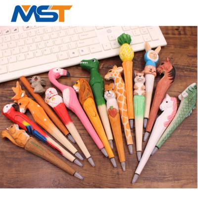 China Promotional Pen Creative Wood Carving Craft Animal Gifts Handmade Wooden Carving Pen for sale