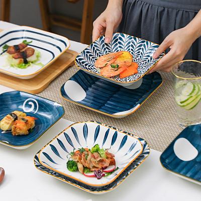 China Sustainable Japanese Dessert Household Dishes Square Tableware Set Ceramic Dishes for sale