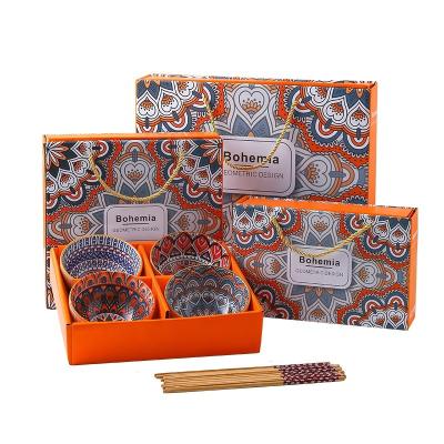 China Bohemian Kitchen Stocked Ceramic 6pcs Rice Soup Bowls With Chopsticks Set Gift Box for sale